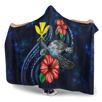 Hawaii Polynesian Hooded Blanket - Blue Turtle Hibiscus