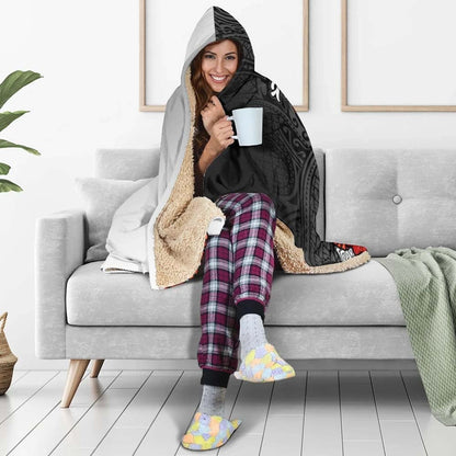 Hawaii Polynesian Hooded Blanket- Coat Of Arm With Hibiscus White