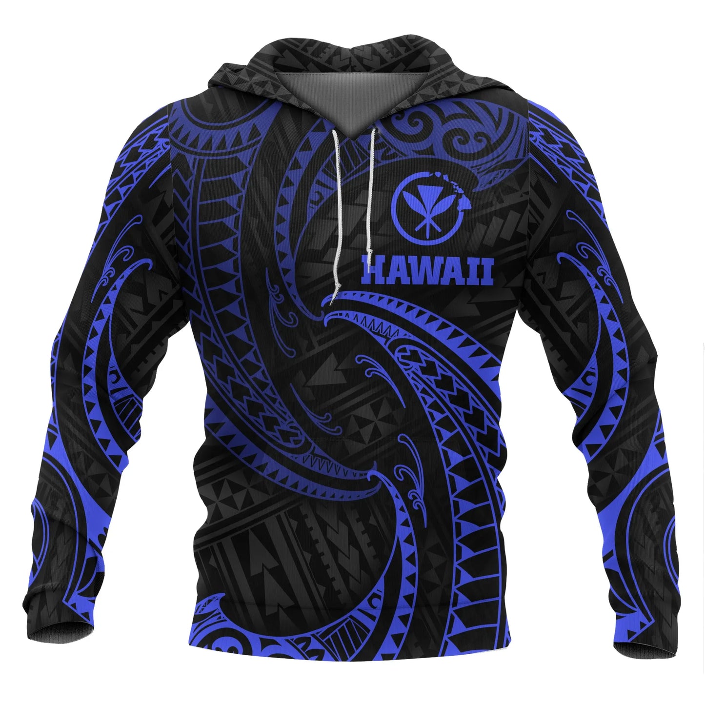 Hawaii Polynesian Hoodie - Blue Tribal Wave