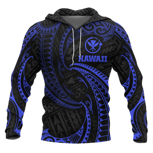 Hawaii Polynesian Hoodie - Blue Tribal Wave