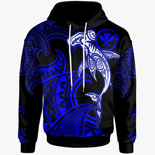 Hawaii Polynesian Hoodie - Hammerhead Shark Tribal Pattern Blue