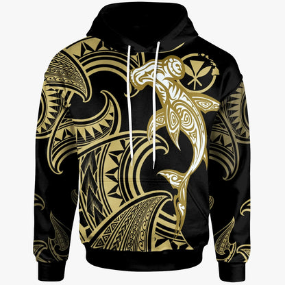 Hawaii Polynesian Hoodie - Hammerhead Shark Tribal Pattern