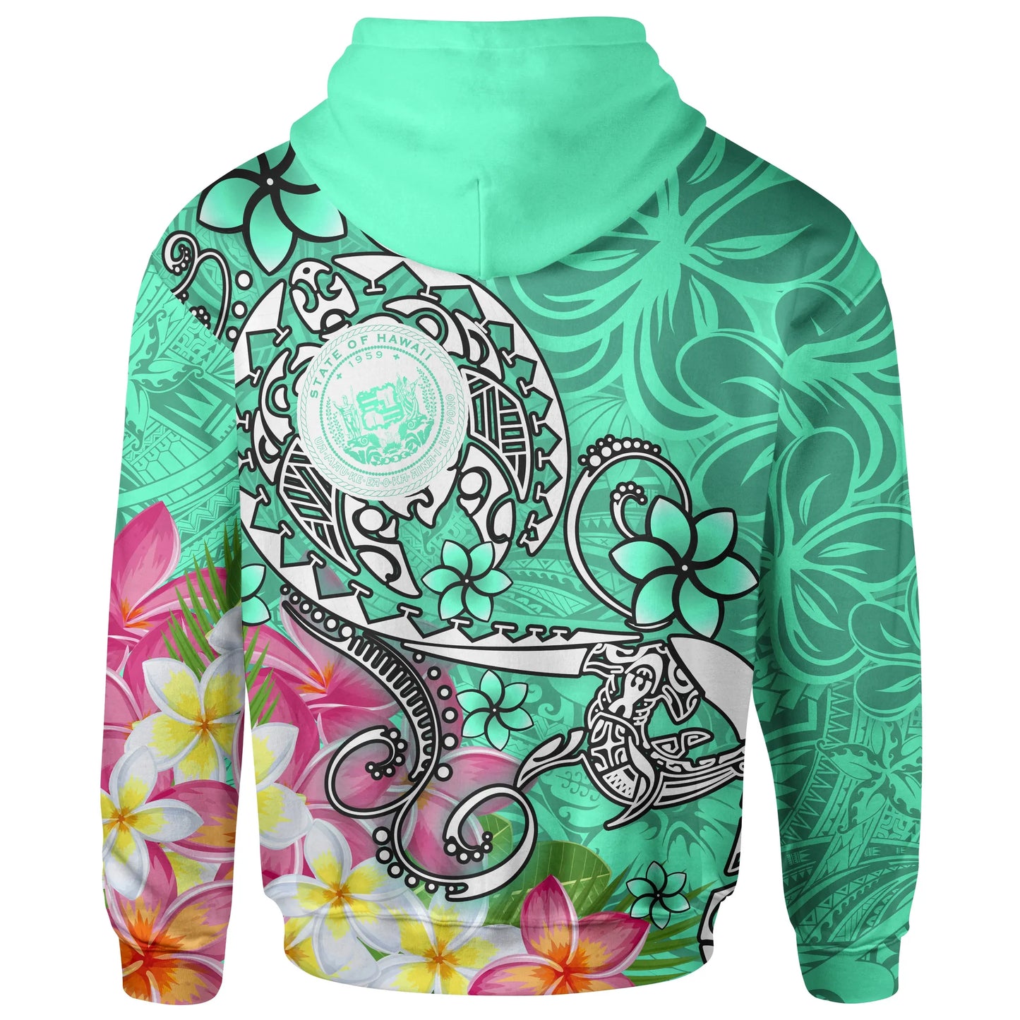 Hawaii Polynesian Hoodie - Hawaii Seal With Turtle Plumeria (Turquoise)