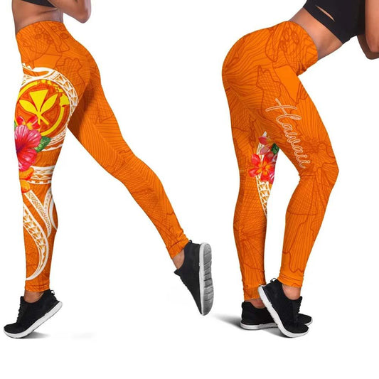 Hawaii Polynesian Legging - Orange Floral With Seal