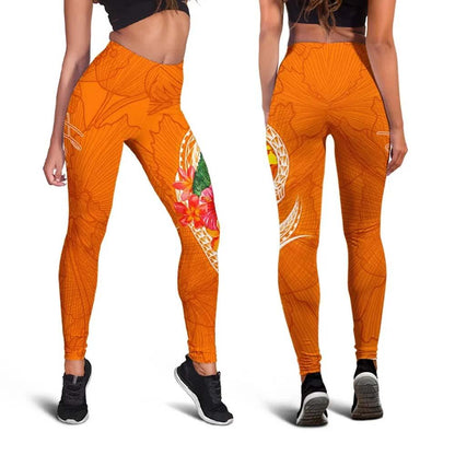 Hawaii Polynesian Legging - Orange Floral With Seal