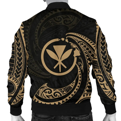 Hawaii Polynesian Bomber Jacket - Gold Tribal Wave