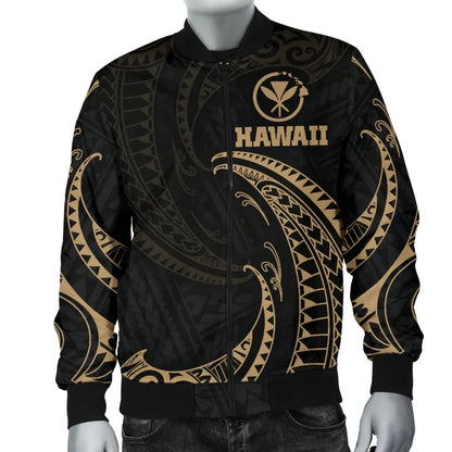 Hawaii Polynesian Bomber Jacket - Gold Tribal Wave