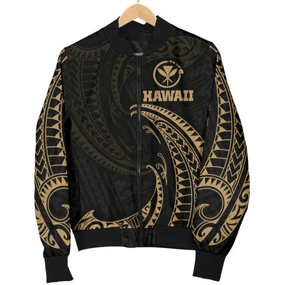 Hawaii Polynesian Bomber Jacket - Gold Tribal Wave