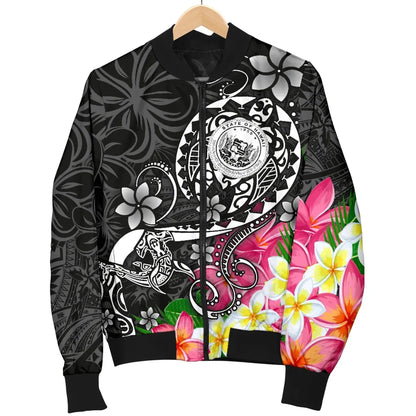 Hawaii Polynesian Bomber Jacket - Hawaii Seal With Turtle Plumeria (Black)