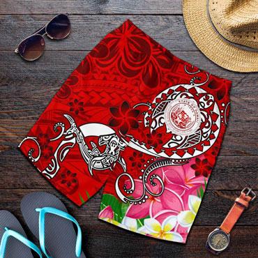 Hawaii Polynesian Men Shorts - Hawaii Seal With Turtle Plumeria (Red)