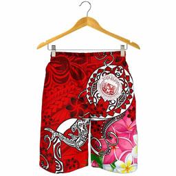 Hawaii Polynesian Men Shorts - Hawaii Seal With Turtle Plumeria (Red)