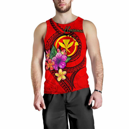 Hawaii Polynesian Men Tank Top - Floral With Seal Red