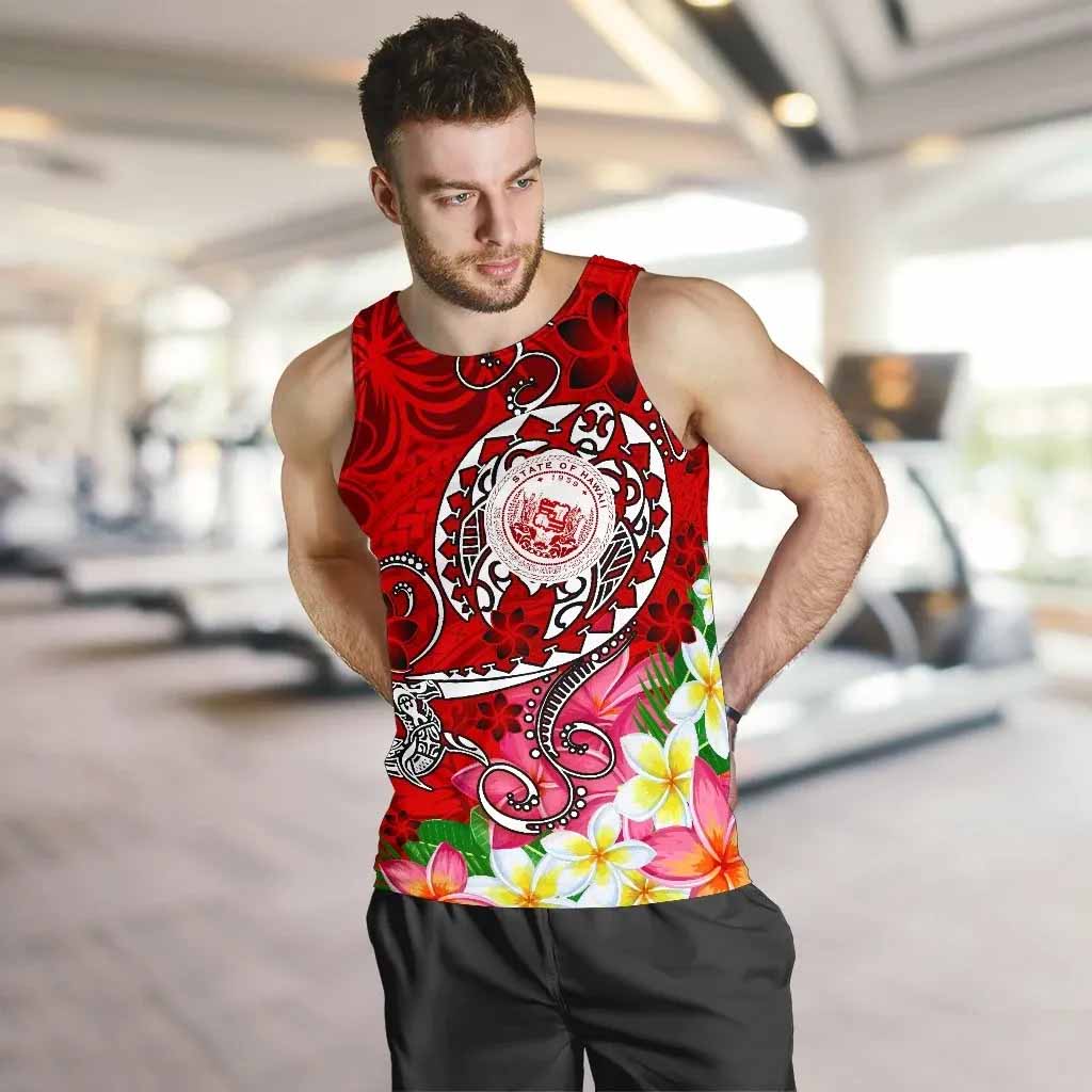 Hawaii Polynesian Men Tank Top - Hawaii Seal With Turtle Plumeria (Red)