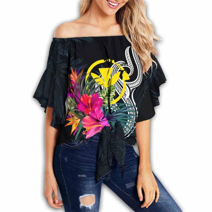 Hawaii Polynesian Off Shoulder Wrap Waist Top - Tropical Flower
