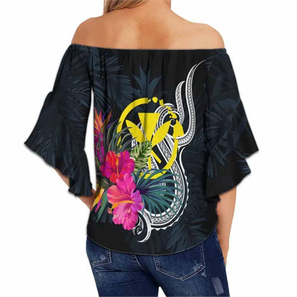 Hawaii Polynesian Off Shoulder Wrap Waist Top - Tropical Flower