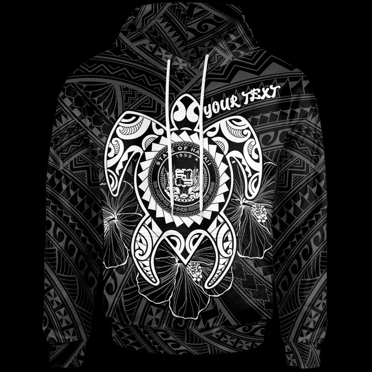 Hawaii Polynesian Personalised Hoodie - Vintage Polynesian Turtle (White)