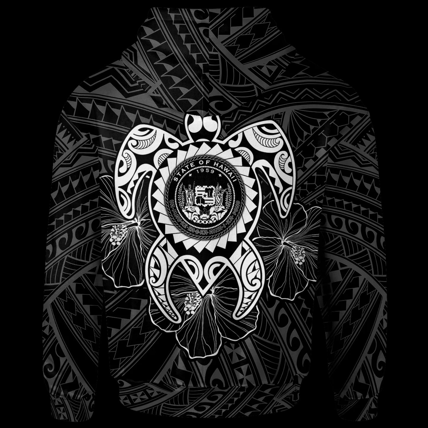 Hawaii Polynesian Personalised Hoodie - Vintage Polynesian Turtle (White)