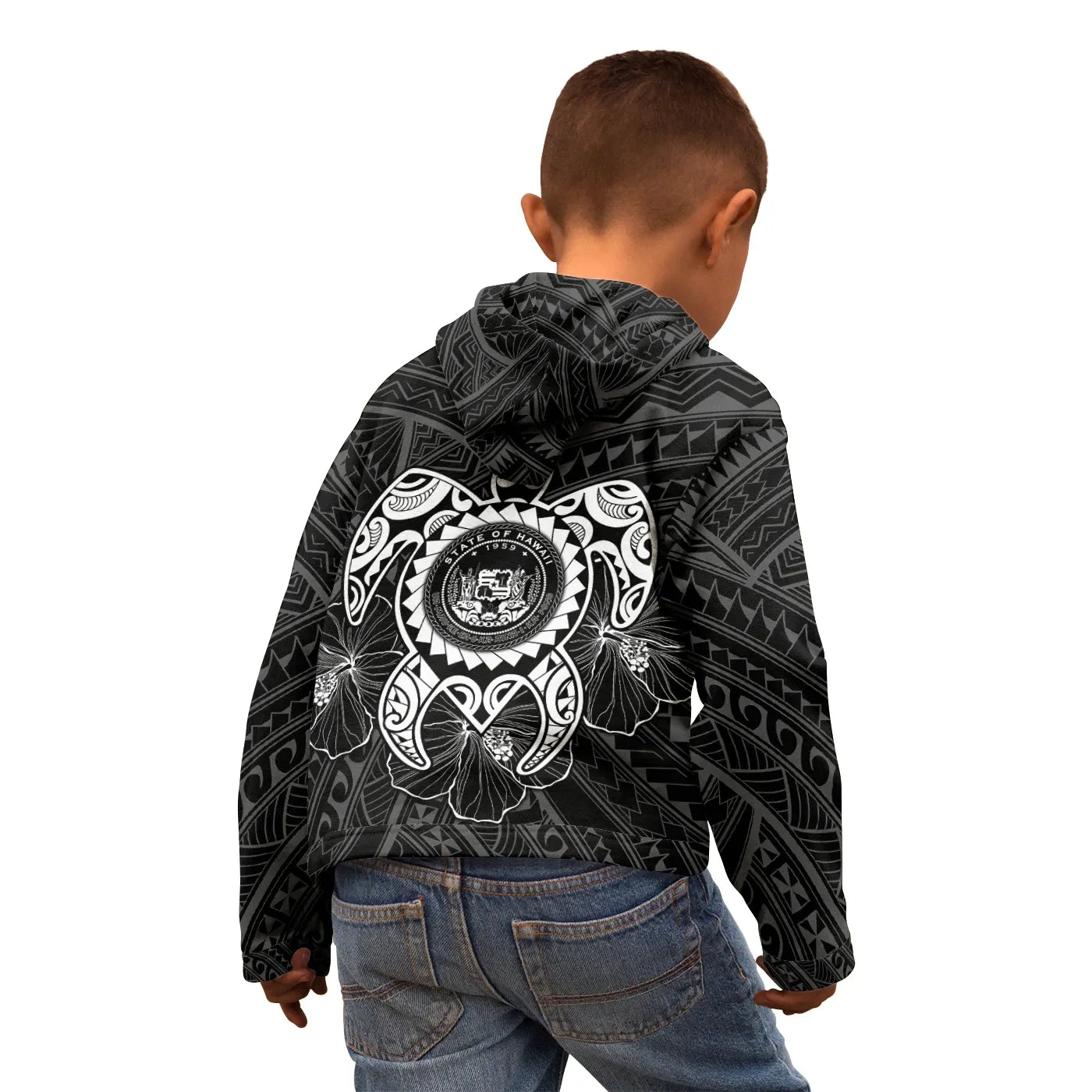 Hawaii Polynesian Personalised Hoodie - Vintage Polynesian Turtle (White)