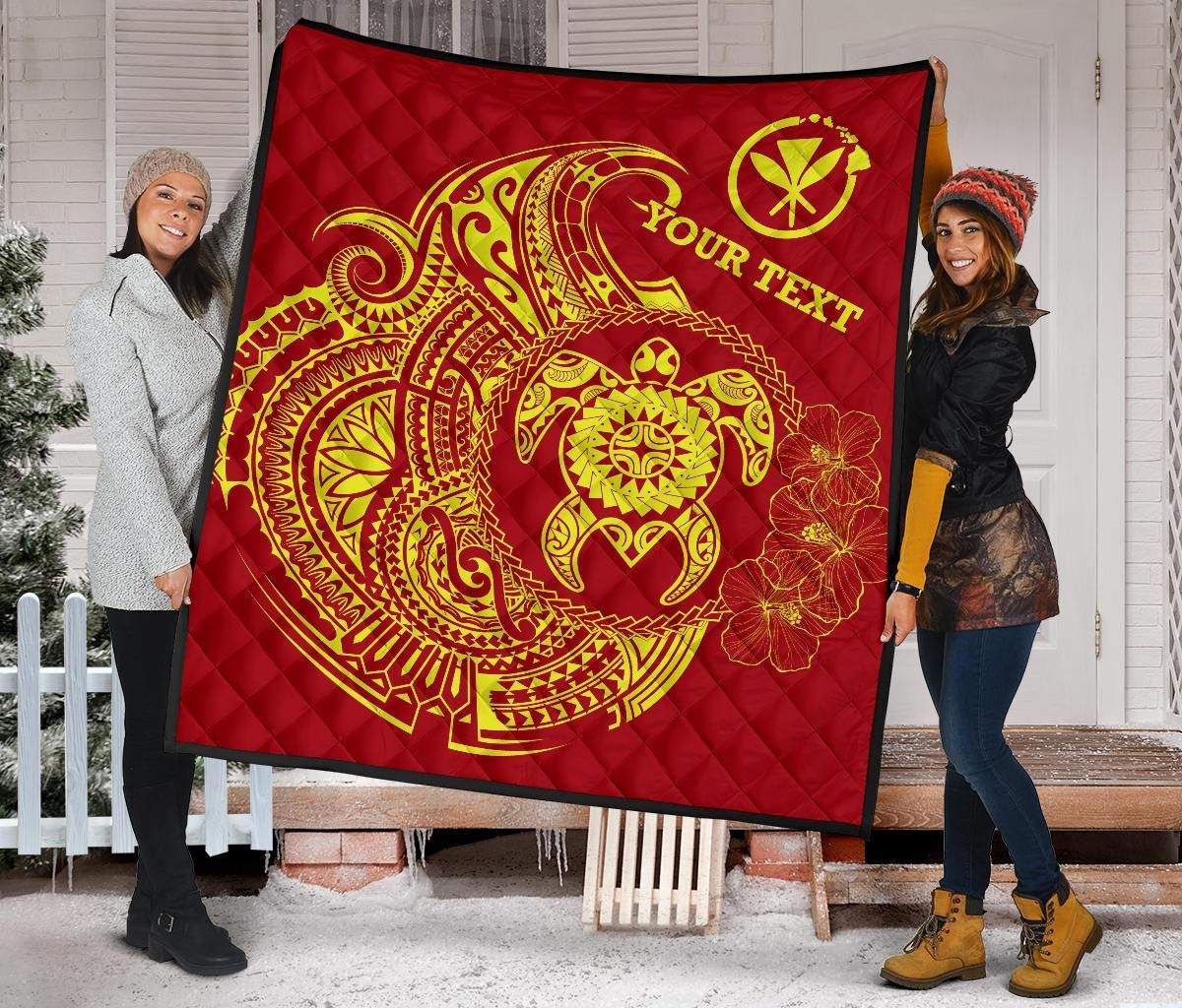 Hawaii Polynesian Personalised Premium Quilt - Vintage Polynesian Turtle (Red)