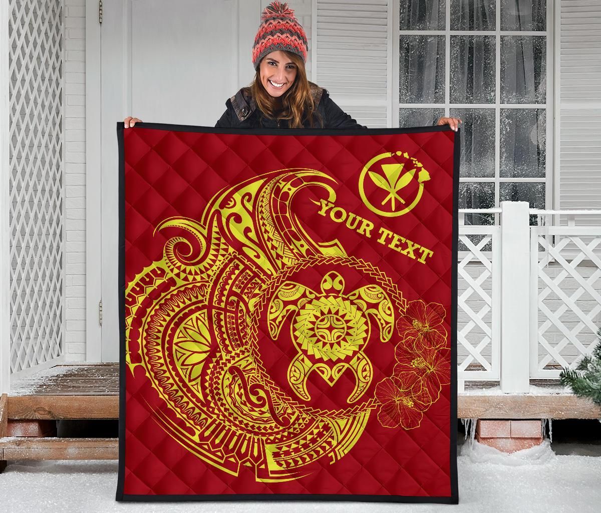 Hawaii Polynesian Personalised Premium Quilt - Vintage Polynesian Turtle (Red)