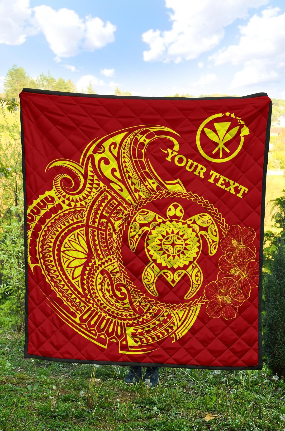 Hawaii Polynesian Personalised Premium Quilt - Vintage Polynesian Turtle (Red)