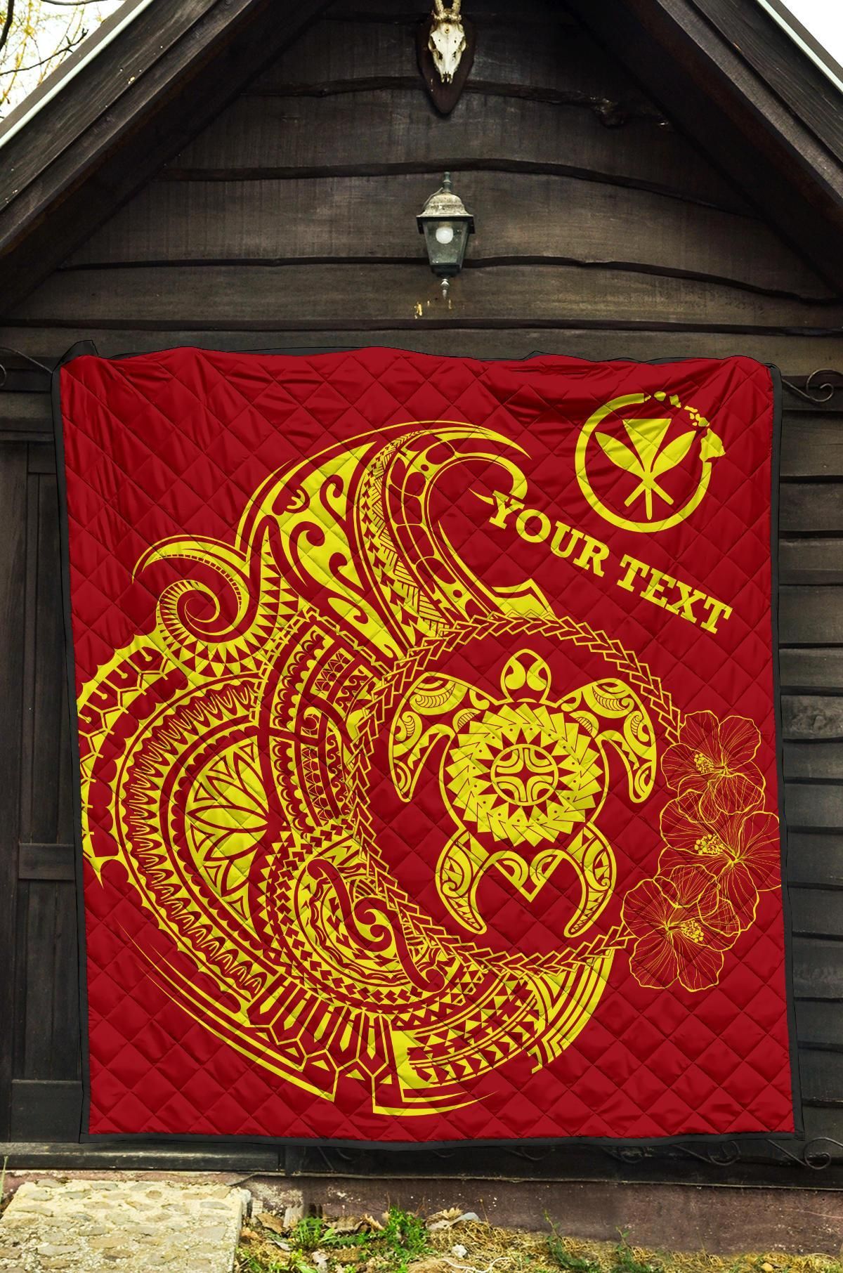 Hawaii Polynesian Personalised Premium Quilt - Vintage Polynesian Turtle (Red)