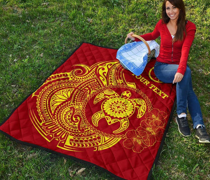 Hawaii Polynesian Personalised Premium Quilt - Vintage Polynesian Turtle (Red)