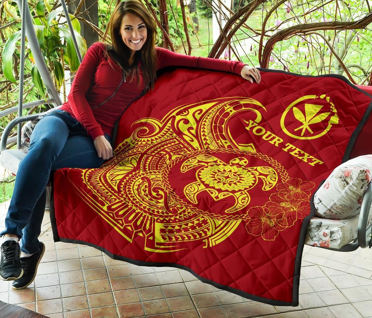 Hawaii Polynesian Personalised Premium Quilt - Vintage Polynesian Turtle (Red)