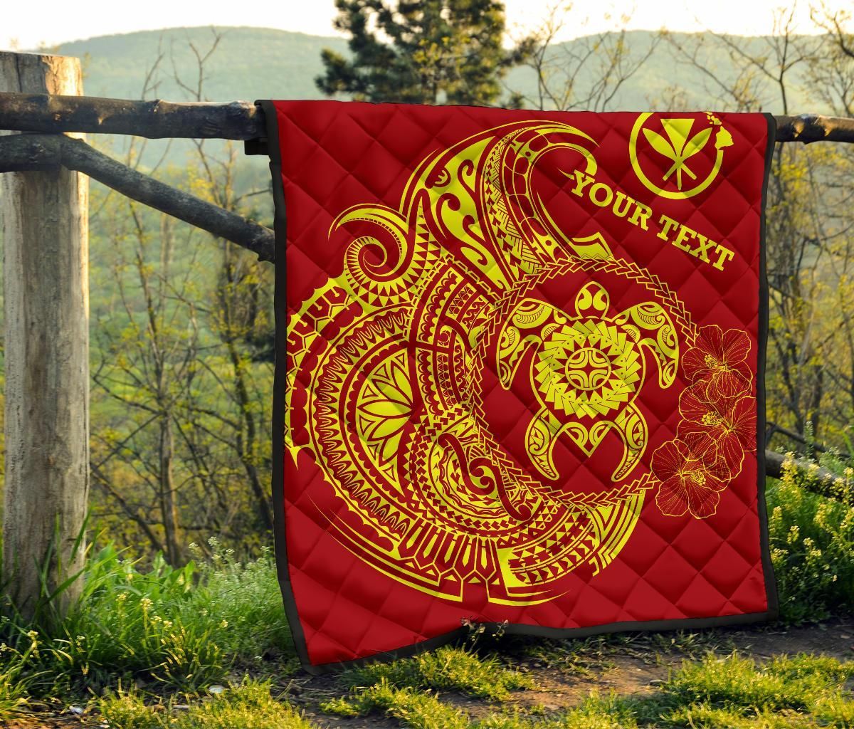 Hawaii Polynesian Personalised Premium Quilt - Vintage Polynesian Turtle (Red)