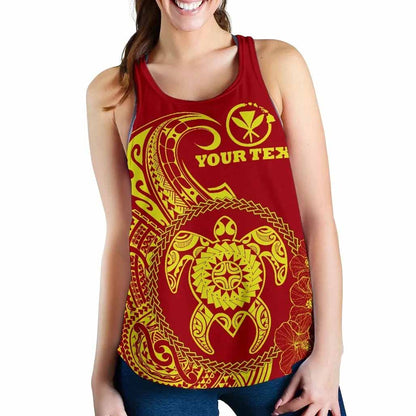 Hawaii Polynesian Personalised Women Racerback Tank - Vintage Polynesian Turtle (Red)