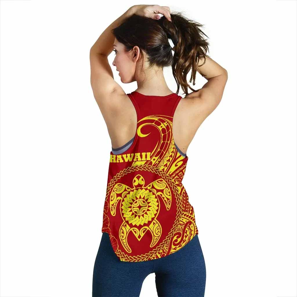 Hawaii Polynesian Personalised Women Racerback Tank - Vintage Polynesian Turtle (Red)