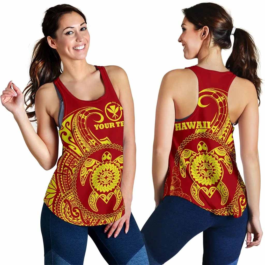 Hawaii Polynesian Personalised Women Racerback Tank - Vintage Polynesian Turtle (Red)