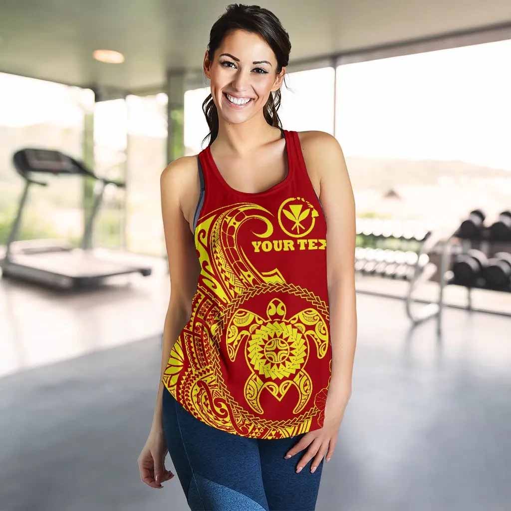 Hawaii Polynesian Personalised Women Racerback Tank - Vintage Polynesian Turtle (Red)