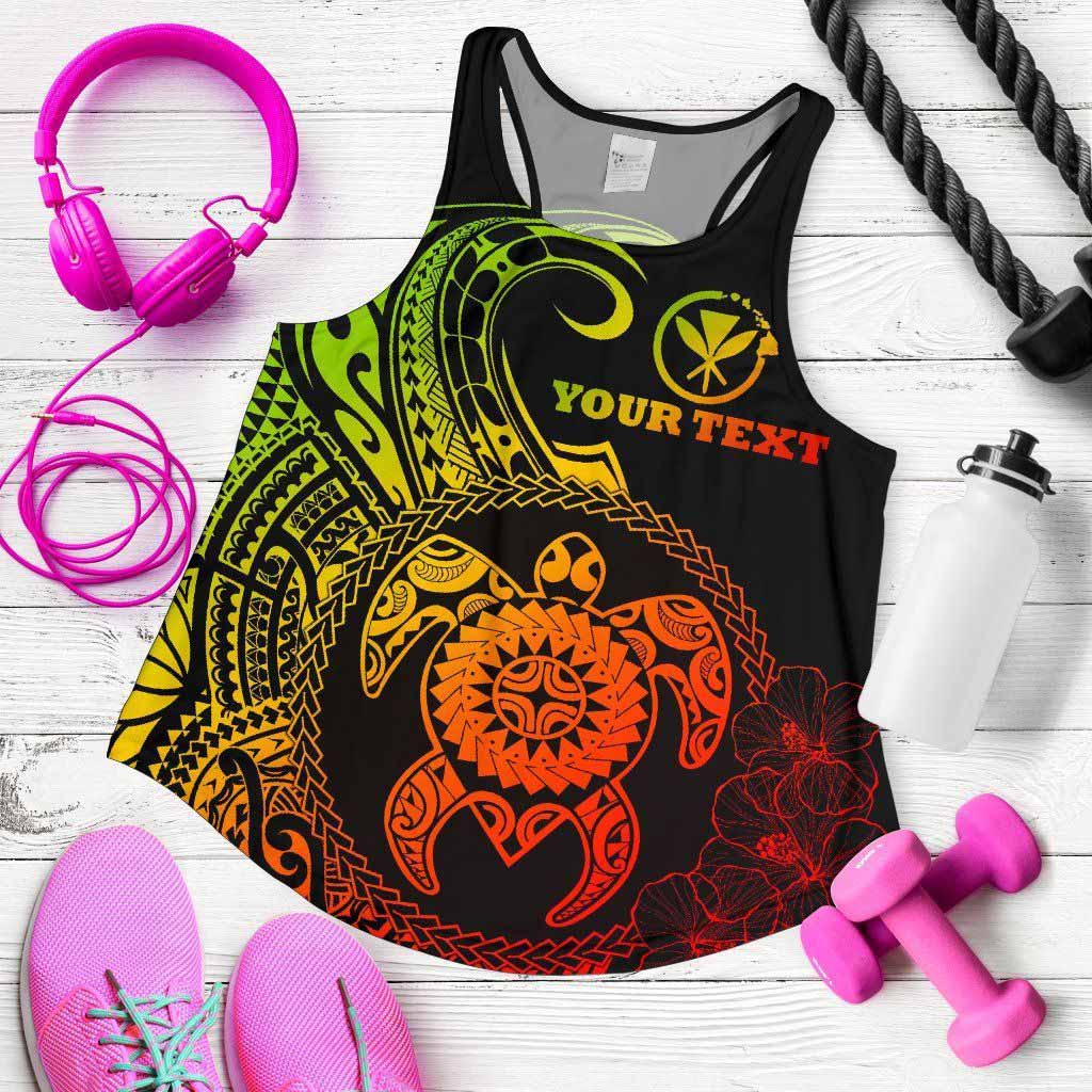 Hawaii Polynesian Personalised Women Racerback Tank - Vintage Polynesian Turtle (Reggae)
