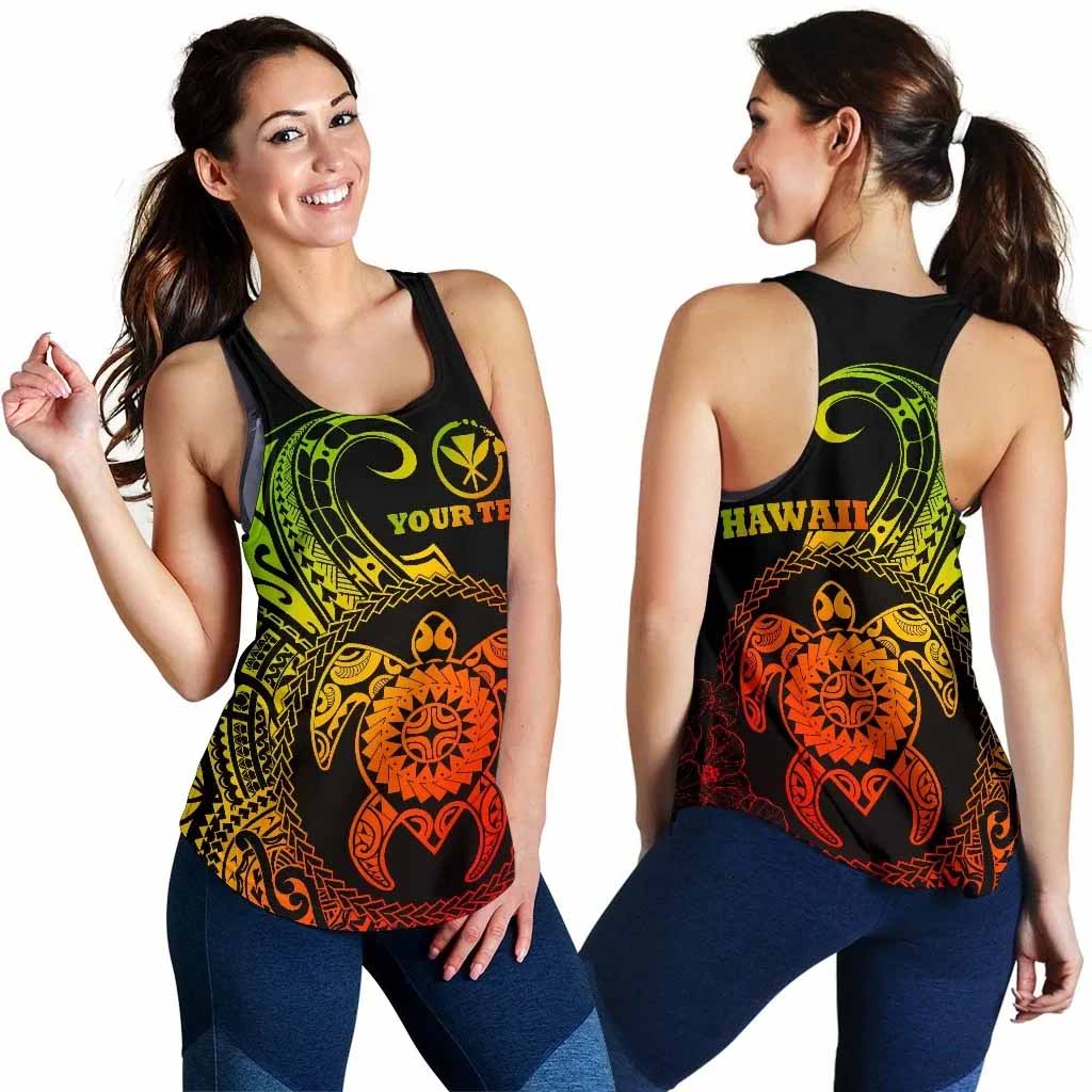 Hawaii Polynesian Personalised Women Racerback Tank - Vintage Polynesian Turtle (Reggae)