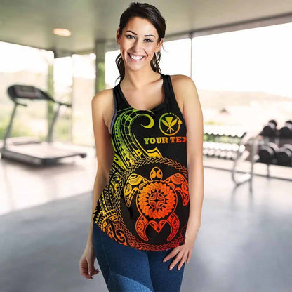 Hawaii Polynesian Personalised Women Racerback Tank - Vintage Polynesian Turtle (Reggae)