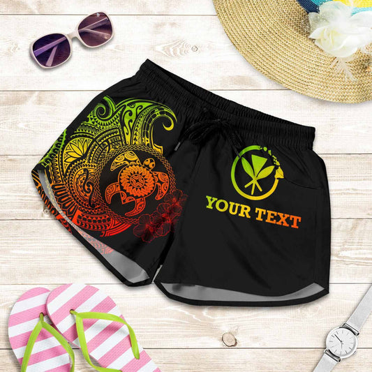Hawaii Polynesian Personalised Women Shorts - Vintage Polynesian Turtle (Reggae)