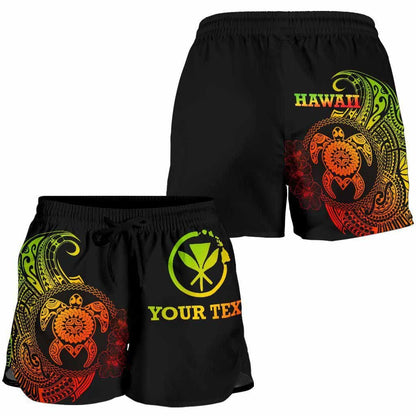 Hawaii Polynesian Personalised Women Shorts - Vintage Polynesian Turtle (Reggae)
