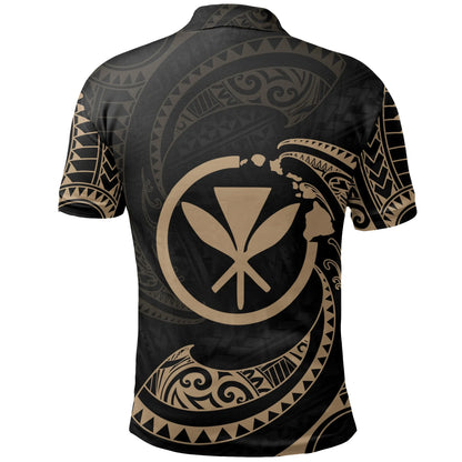 Hawaii Polynesian Polo Shirt - Gold Tribal Wave