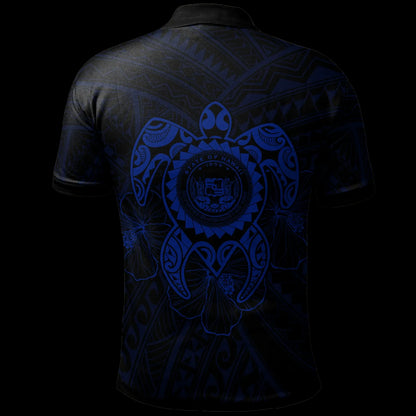 Hawaii Polynesian Polo-Shirt - Vintage Polynesian Turtle (Blue)