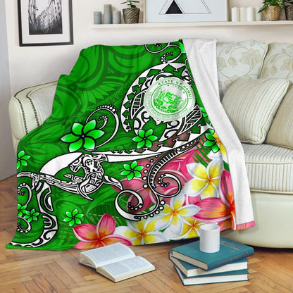 Hawaii Polynesian Premium Blankets - Hawaii Seal With Turtle Plumeria (Green)