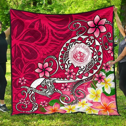 Hawaii Polynesian Premium Quilt - Hawaii Seal With Turtle Plumeria (Pink)