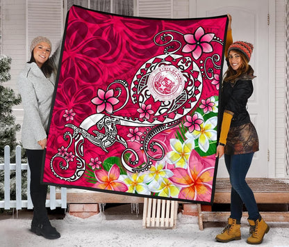 Hawaii Polynesian Premium Quilt - Hawaii Seal With Turtle Plumeria (Pink)