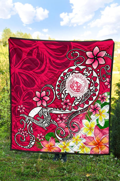Hawaii Polynesian Premium Quilt - Hawaii Seal With Turtle Plumeria (Pink)