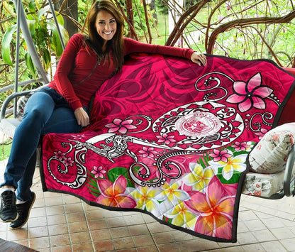 Hawaii Polynesian Premium Quilt - Hawaii Seal With Turtle Plumeria (Pink)