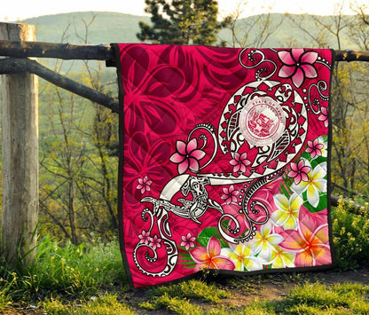 Hawaii Polynesian Premium Quilt - Hawaii Seal With Turtle Plumeria (Pink)