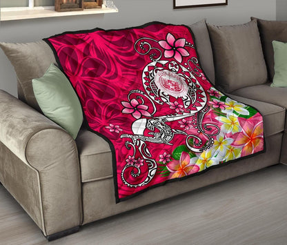 Hawaii Polynesian Premium Quilt - Hawaii Seal With Turtle Plumeria (Pink)