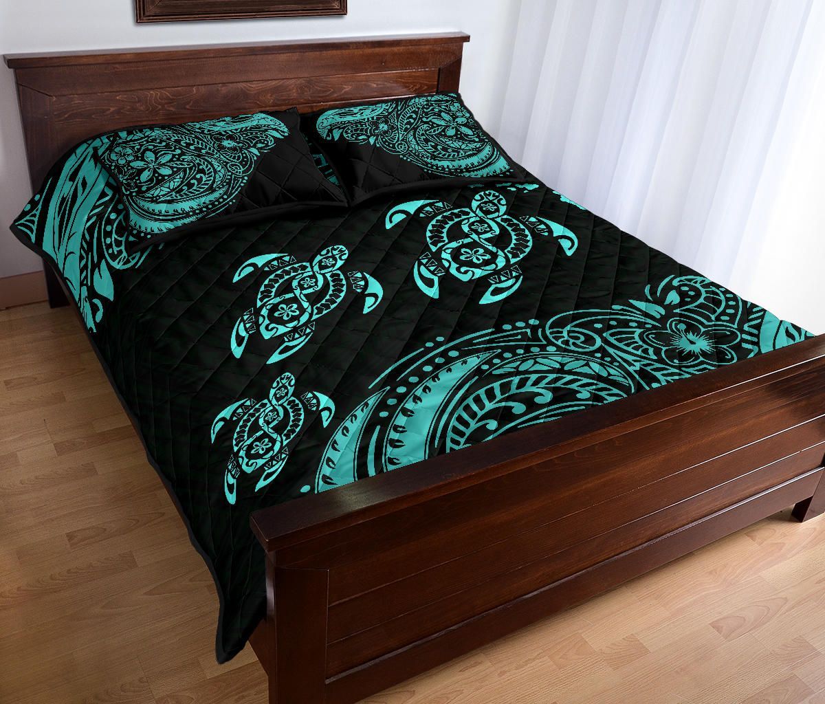 Hawaii Polynesian Quilt Bed Set - Blue Sea Turtle