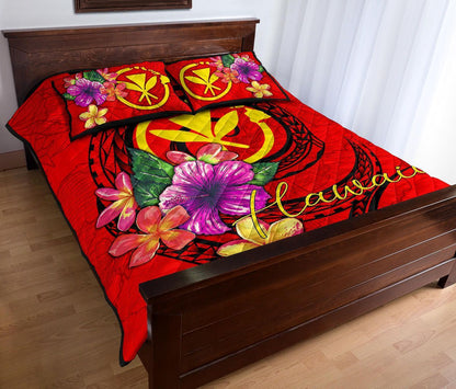 Hawaii Polynesian Quilt Bed Set - Floral With Seal Red