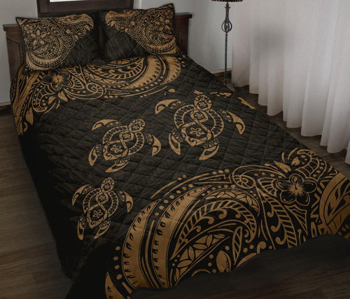 Hawaii Polynesian Quilt Bed Set - Gold Sea Turtle